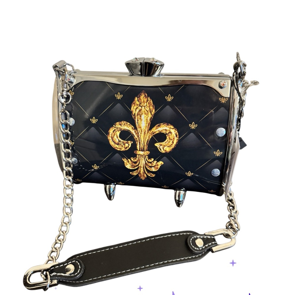 Elegant Authentic Little Earth Black and Gold Women's Hard Side Bag New with COA